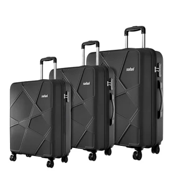 Dummy Safari Pentagon Pro 8 Wheels Spinner Set of 3 (Cabin+ Medium + Large) Trolley Bags, Hard Case Polypropylene, 360° Wheeling Luggage, Suitcase for Travel, Trolley Bags for Travel, Black